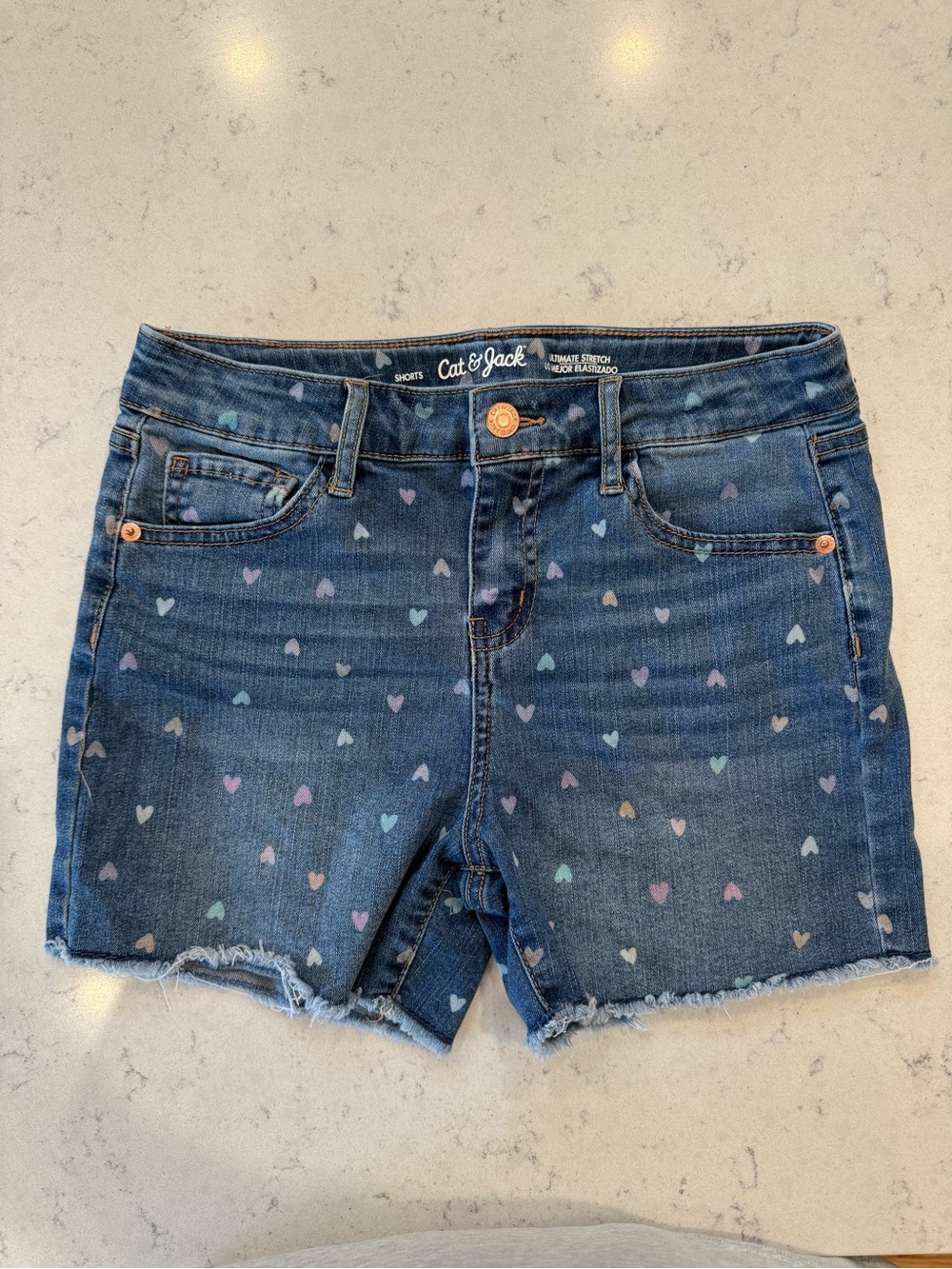 Cat & Jack Dark Blue Denim Shorts with Multicolor Heart Print